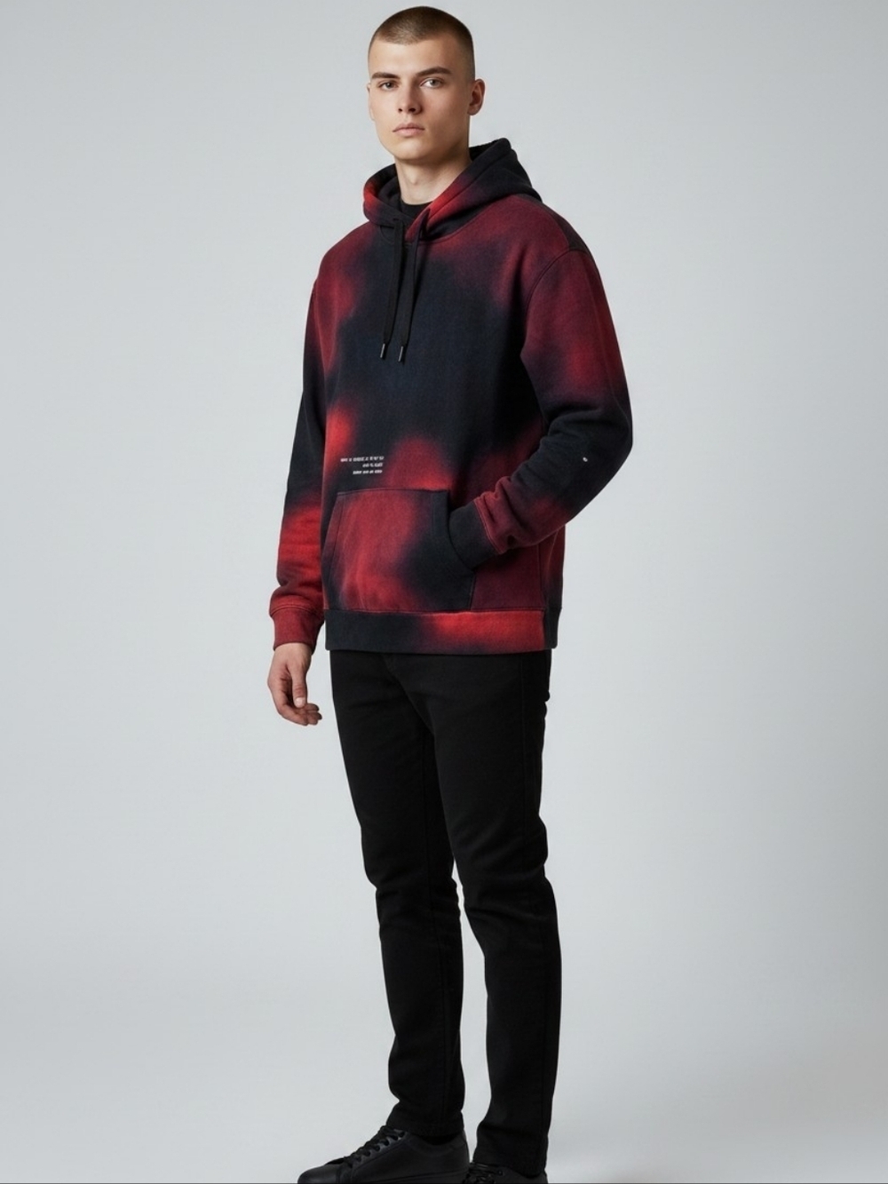Hollister Men’s Small Hoodie Red Black Tie Dye Pullover Sweatshirt Graphic